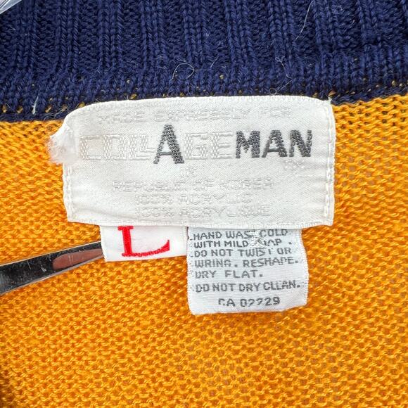 VINTAGE 70s Rainbow Sweater Mens Long Sleeve Polo California Dreamin COLLEGE MAN - Picture 9 of 16